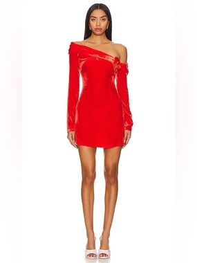 Mirae Scarlette Red Velvet Silk Blend Rosette Mini Dress Size 36